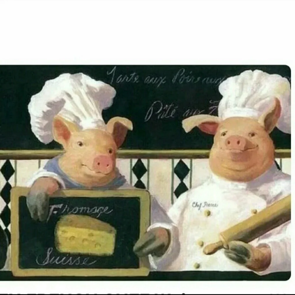 Wallpaper Border French Chef Pigs Black